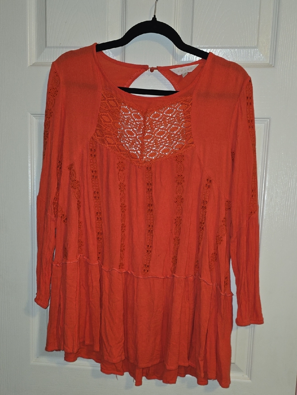 Adiva Orange Crochet Detail Long Sleeve Blouse